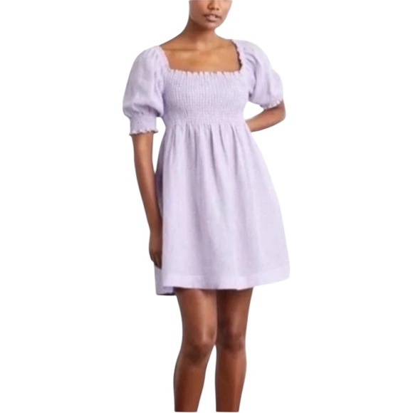 HILL HOUSE The Athena Midi Sleeve Nap Dress Lilac Stripe Linen Pockets XL NWT - Picture 1 of 10